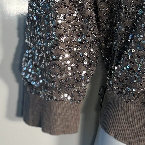 American Eagle SZ L Mocha Sequin Cotton Cardigan Dressy Formal Party Sparkle - Picture 5 of 11